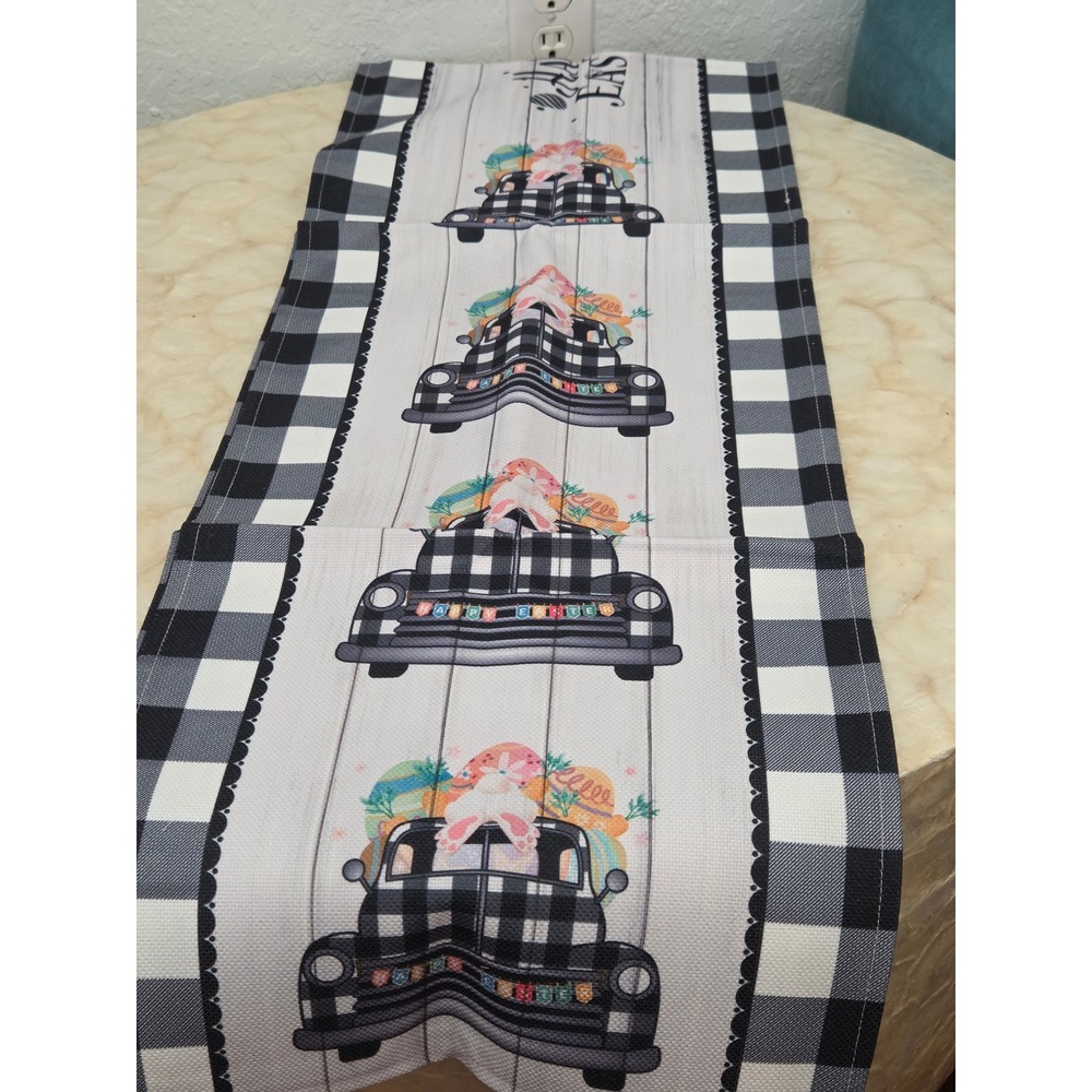 Z&L Home Happy Easter‎ Table Runner 13x70 Buffalo Plaid Truck Bunny Decor